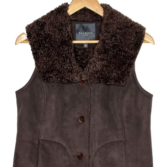 Talbots Brown Faux Suede Sherpa Vest Size 8P Cozy Winter Outerwear - Picture 3 of 12